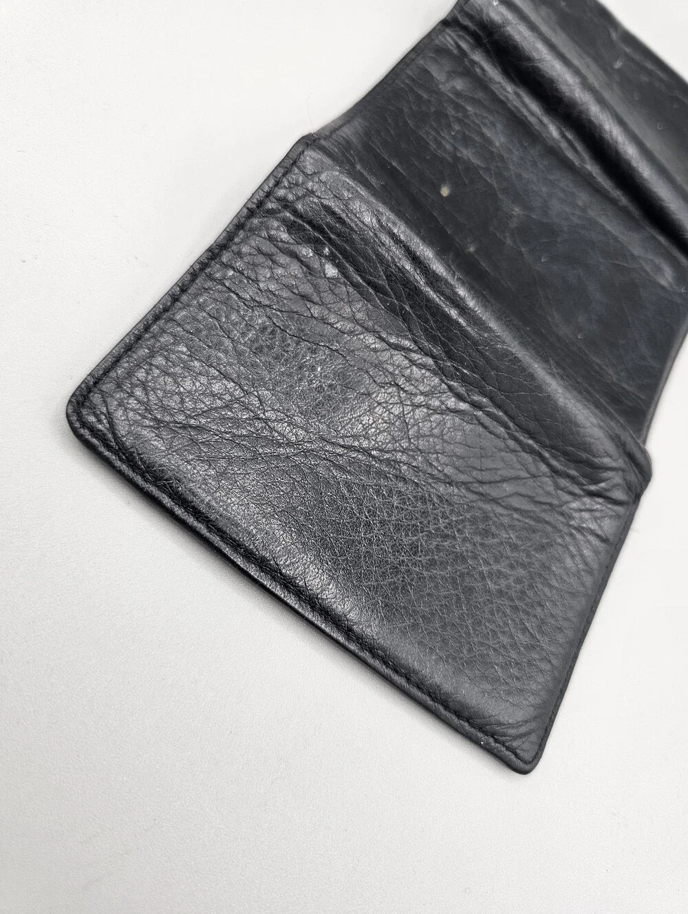 Polo Ralph Lauren Black leather trifold wallet Soft Worn Grandpa Dad Vtg Stains